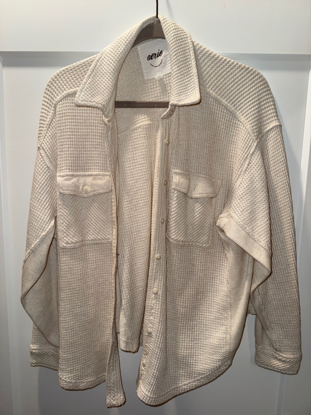 Aerie Ivory Waffle Knit Button-Up Shacket